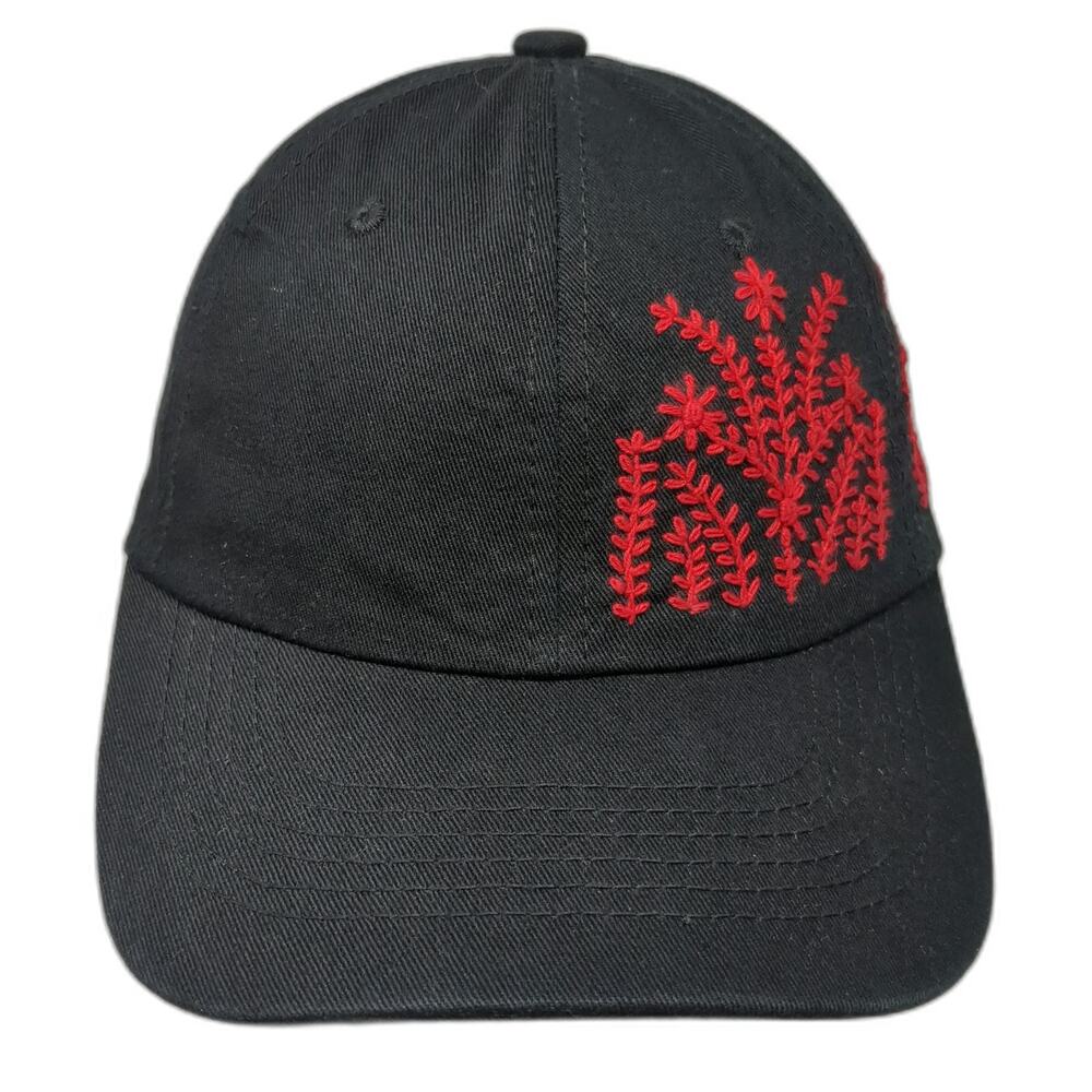Sports Baseball Cap Black Red One Size Floral Embroidery Cotton Slideback Hat